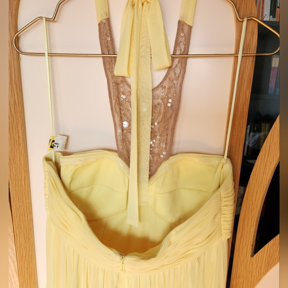 No Brand/No Tags Pale Yellow Chiffon Halter Neck Empire Waist Gown Jewel detail - Picture 5 of 16